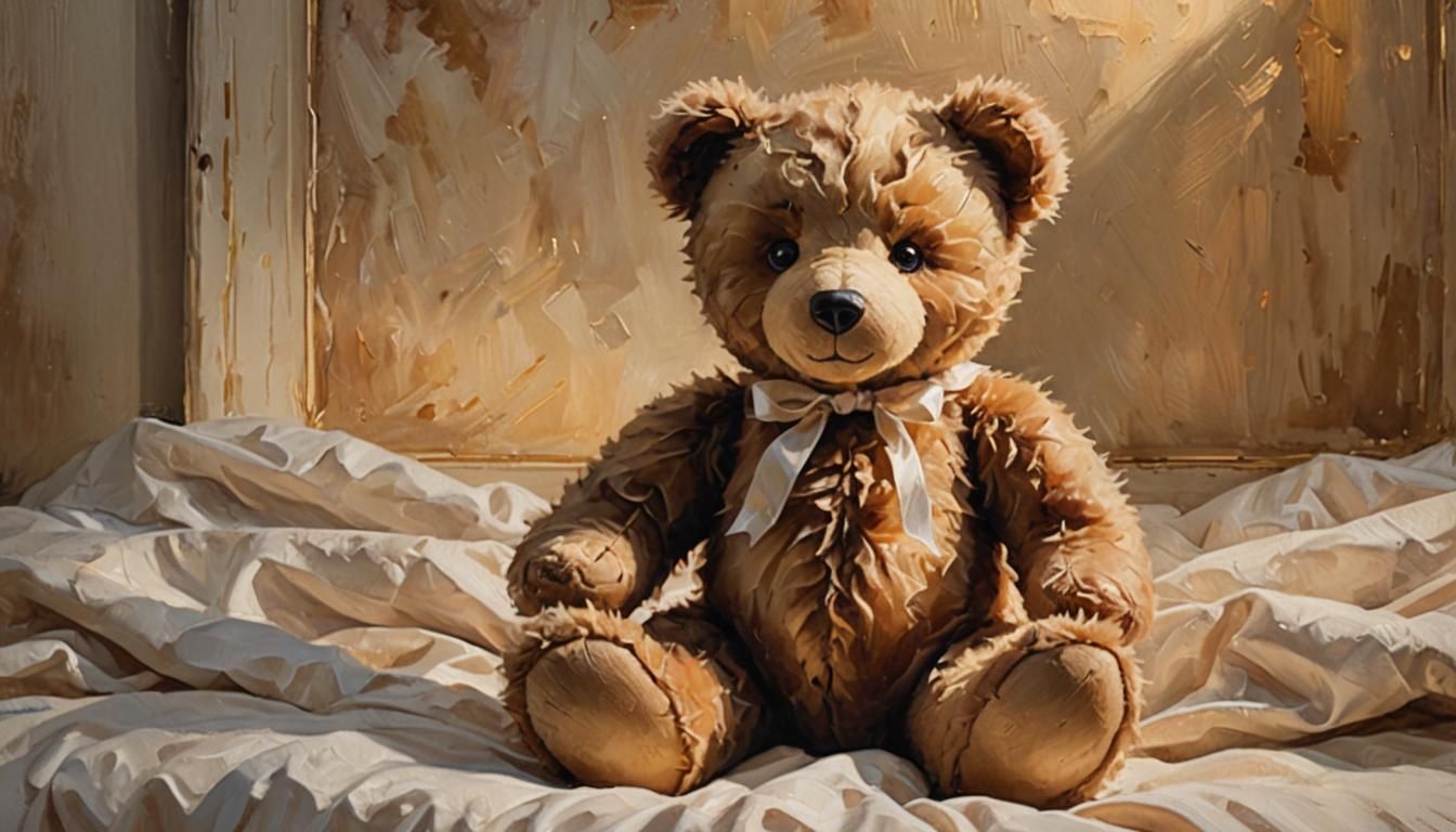 Exquisite Teddy Bear Oil Painting in Rockwell Style
