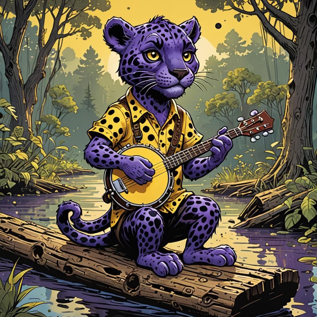 Purple Panther Plays Banjo: Comic Book Art