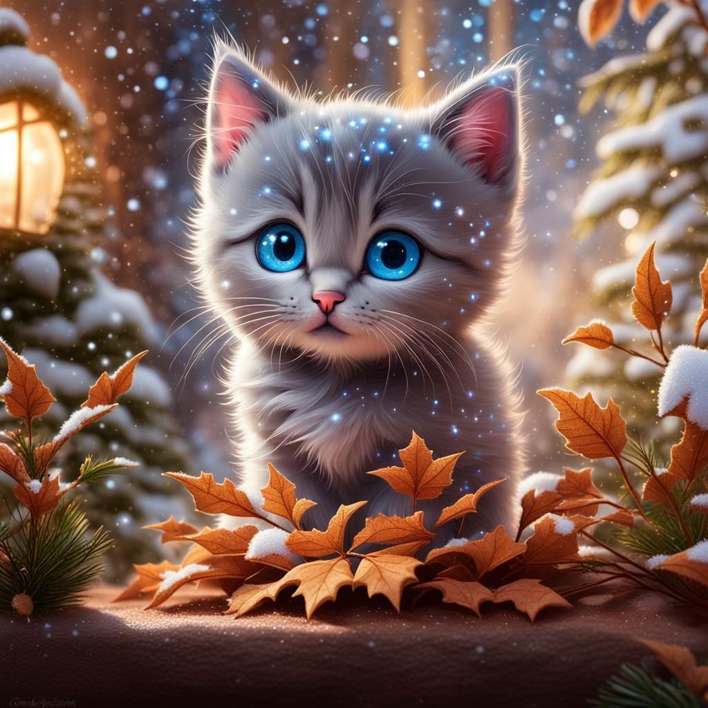 Adorable Kitten's First Winter in Pixar Style