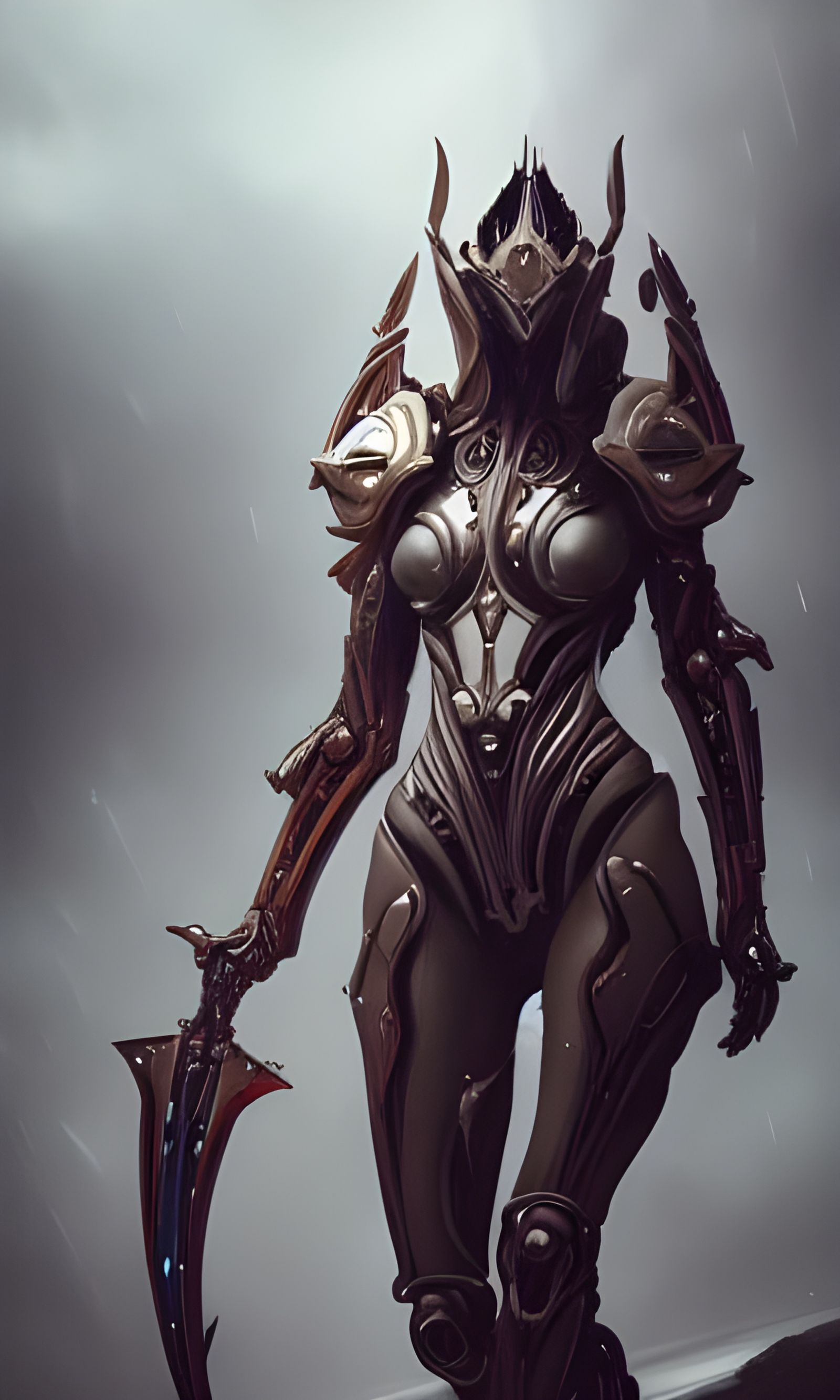 Biomechanical Warrior in Stormy Battlefield, Hyper-Realistic...