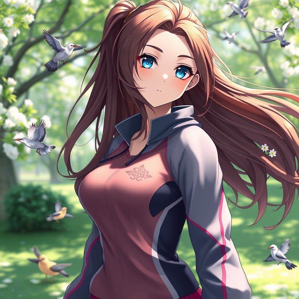 Anime Goddess in Vibrant Sports Outfit Blooms in Springtime...
