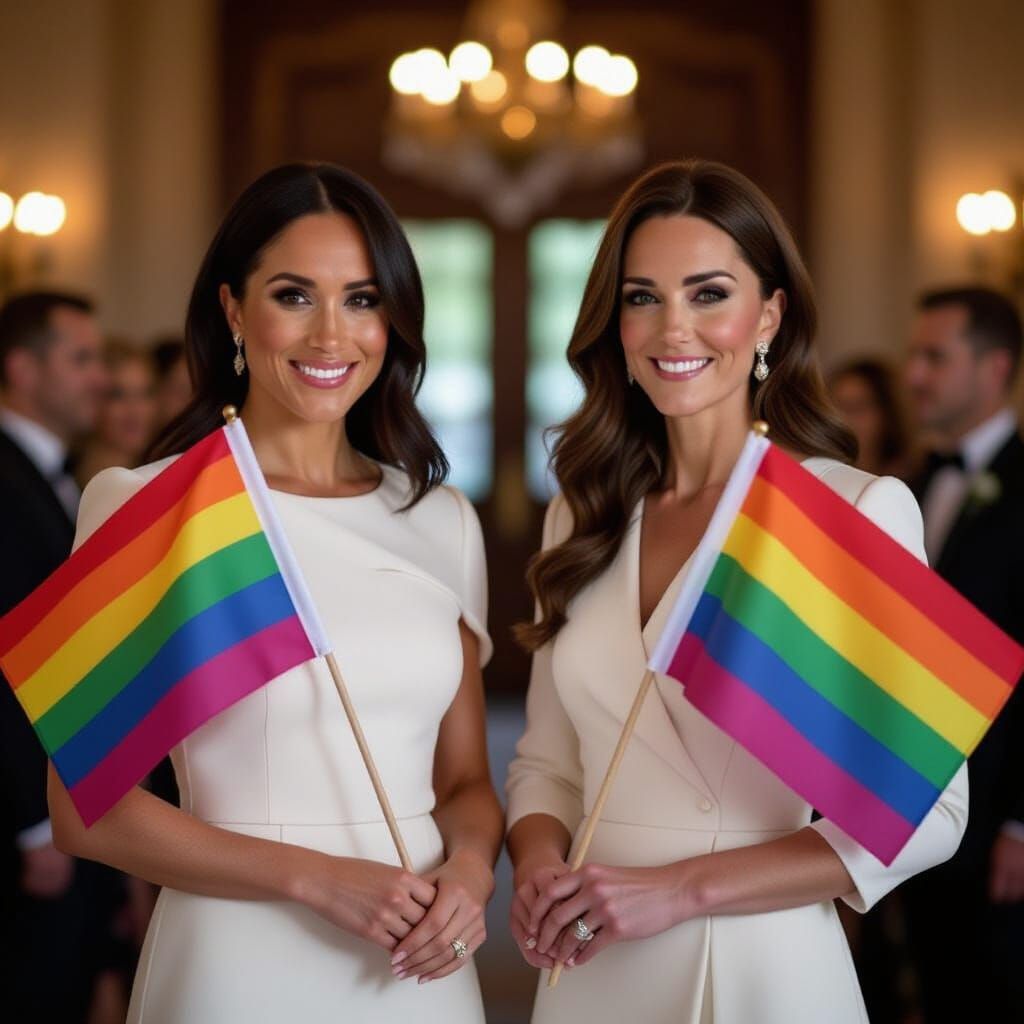 Meghan Markle and Kate Middleton Holding LGBT Flags