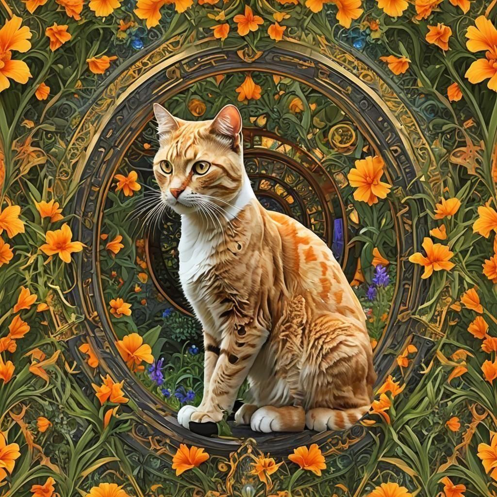 Colorful Cat Architecture in Art Nouveau Style