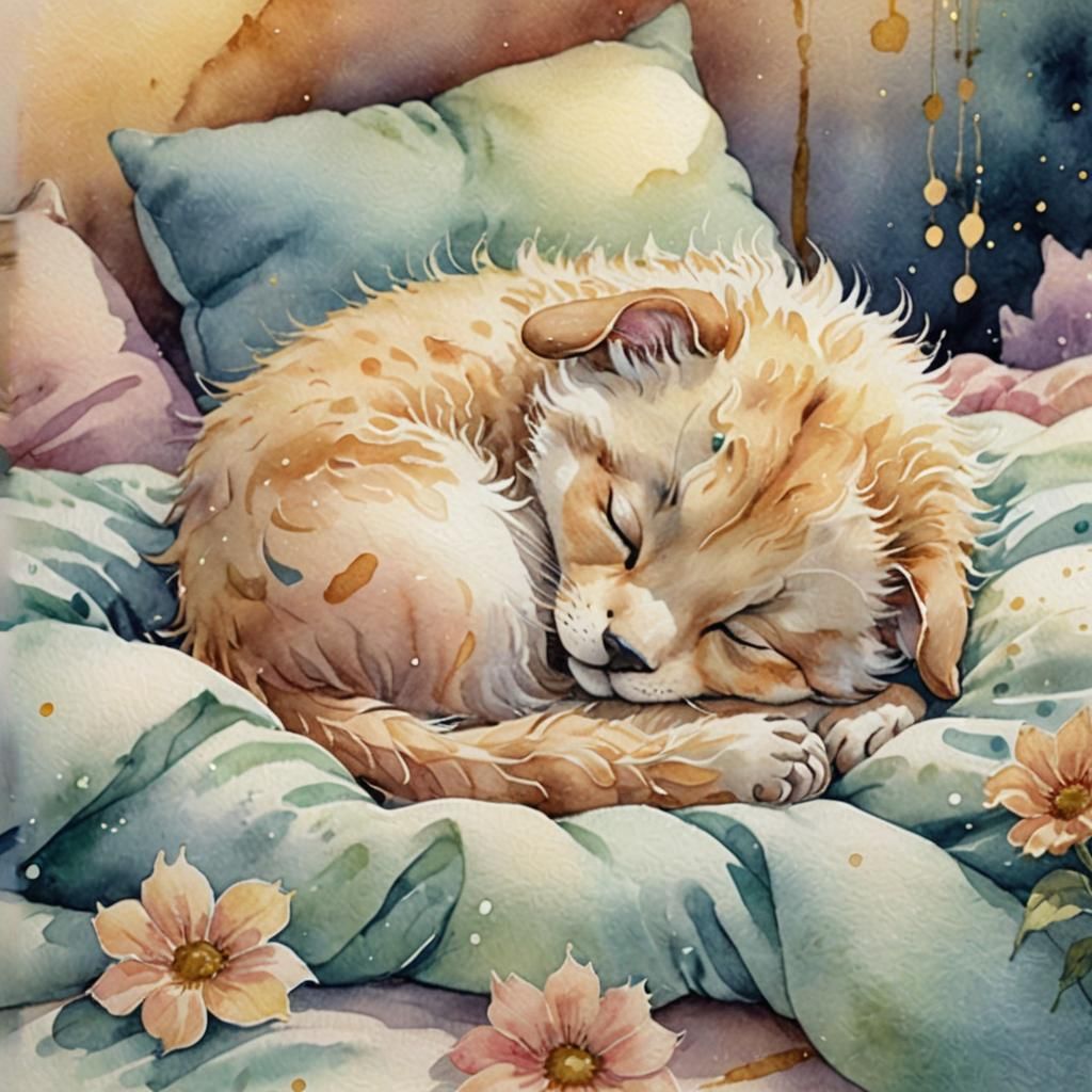 Watercolor Painting of a Sleeping Creature