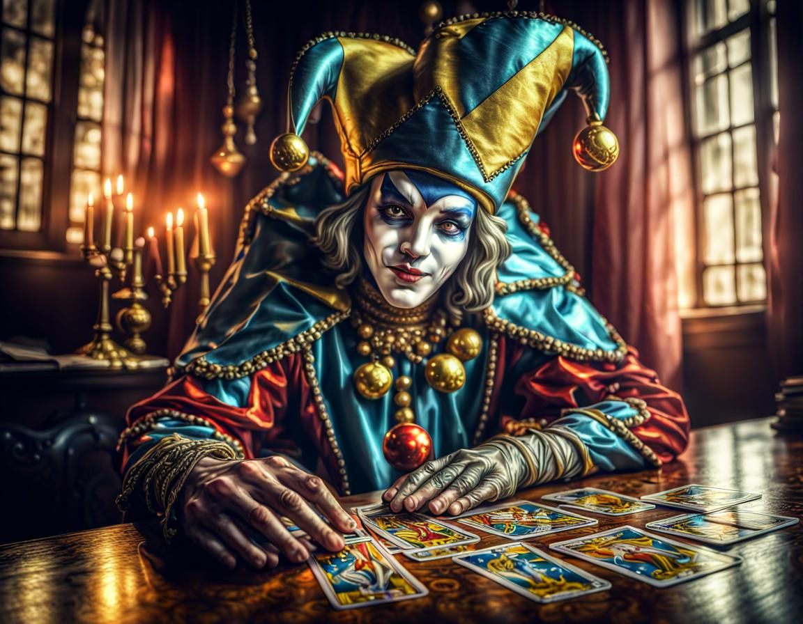 Shimmering Tarot Card: The Fool in Hyperrealistic Detail