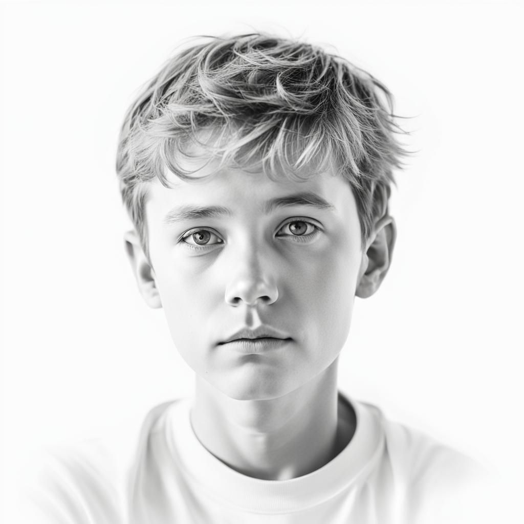 Minimalist High-Key Portrait of Pensive Boy