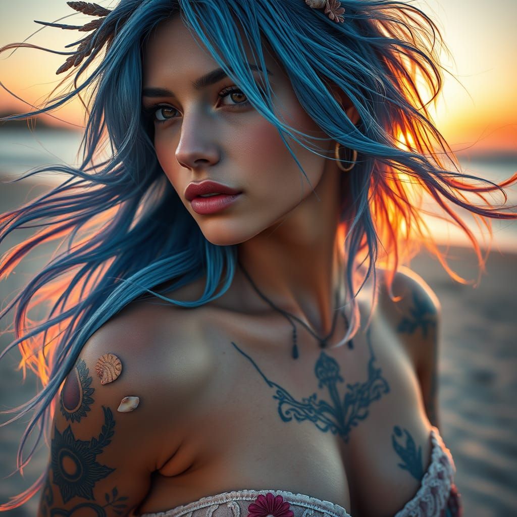 Hyperrealistic Digital Portrait of Boho Woman in Opulent Art...