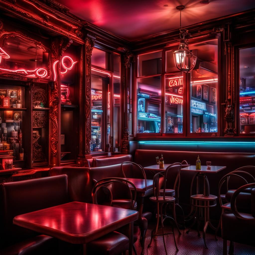 Neon Cafe in Oostende: Hyperrealistic Image