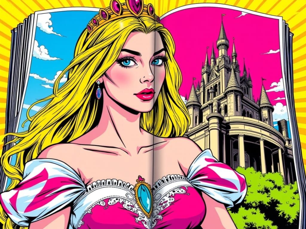 Princess in Comic Book Panels, Pop-Art Fantasy Style