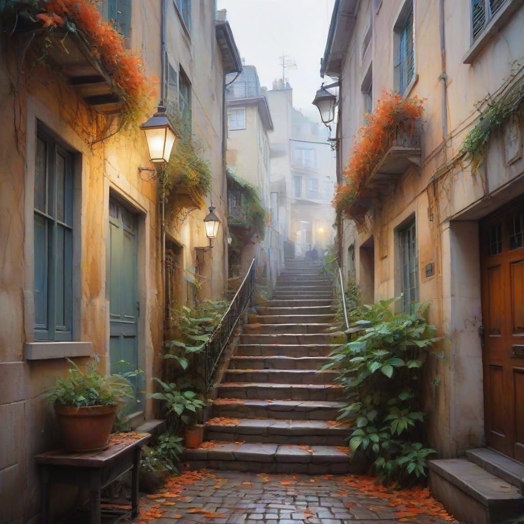 Whispers of Autumn Nostalgia on Cobblestone Steps