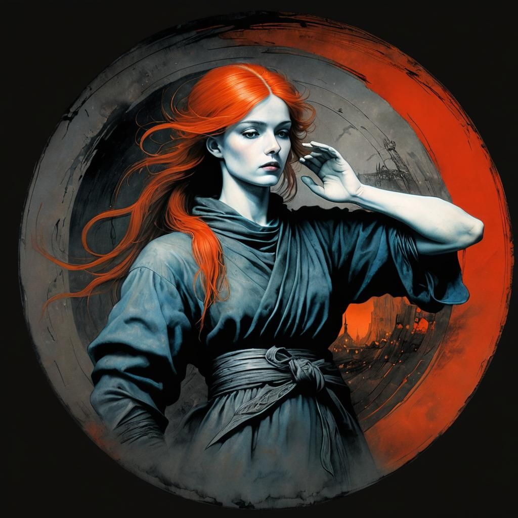 Eerie Redhead Drawing in Fantasy Art Style