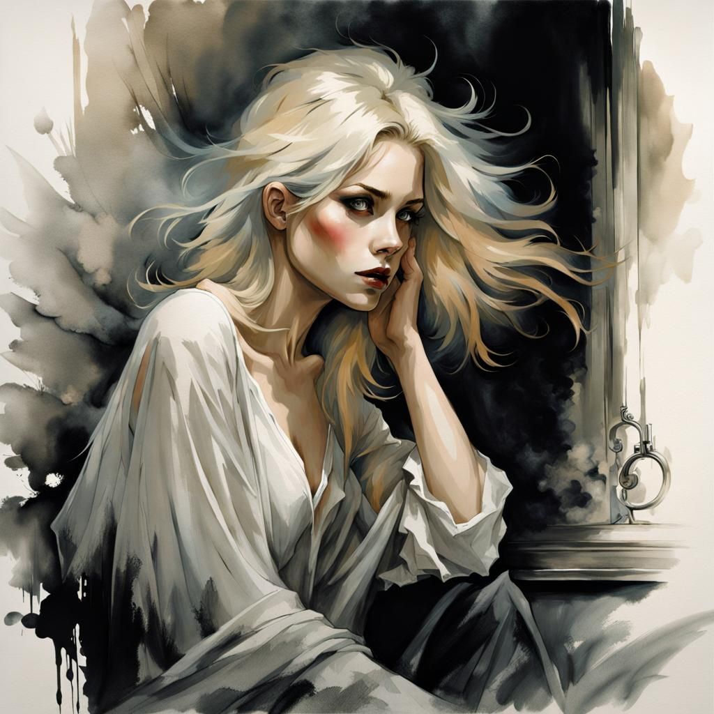 Ethereal Ghost in a Gothic Bathroom