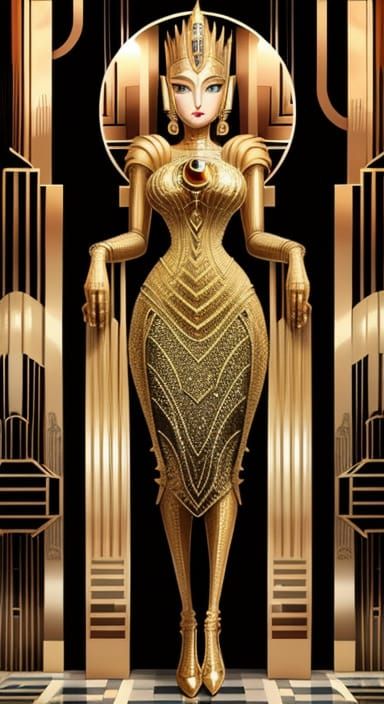 Elegant Art Deco Lady in Majestic Sand Golem Form