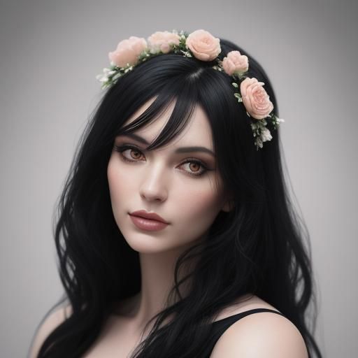 Woman in Black and White Dress with Peonies