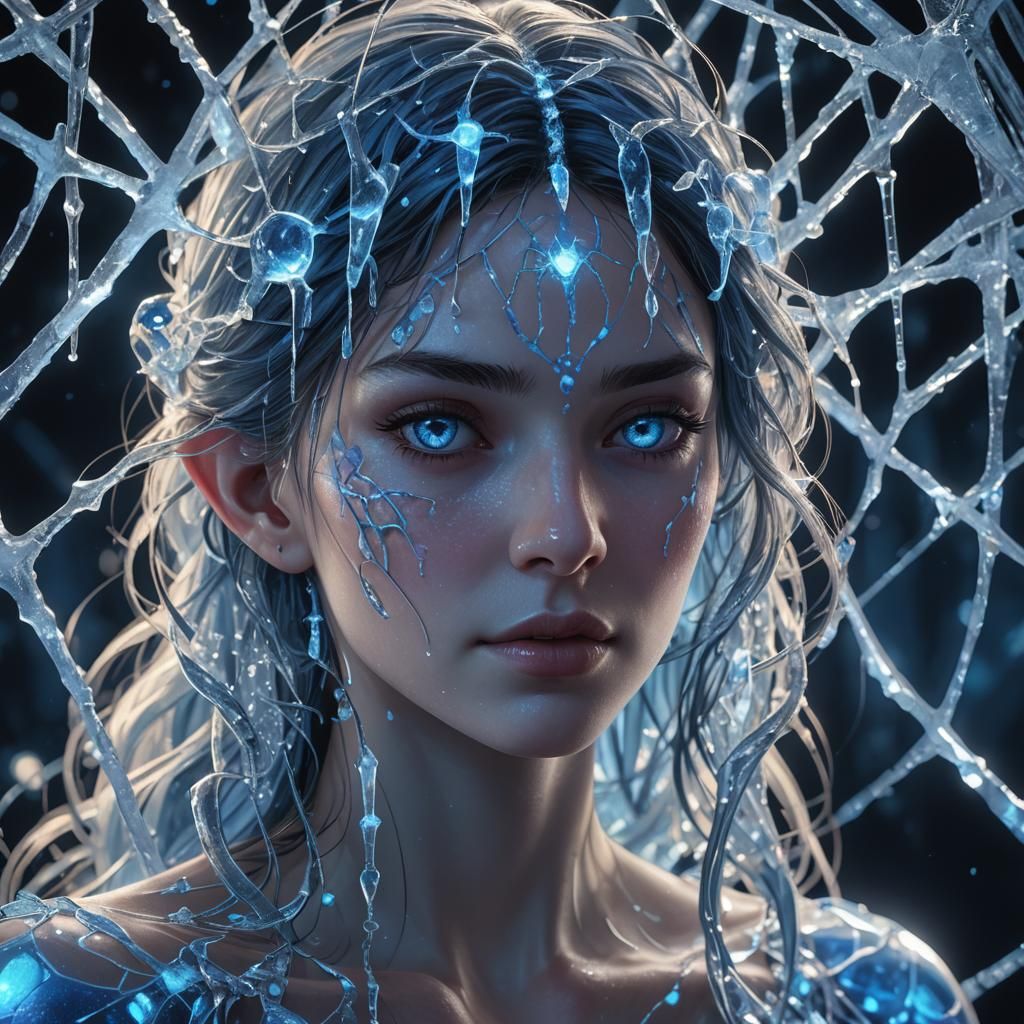 Luminous Blue Web with Spider in Hyperdetailed Style