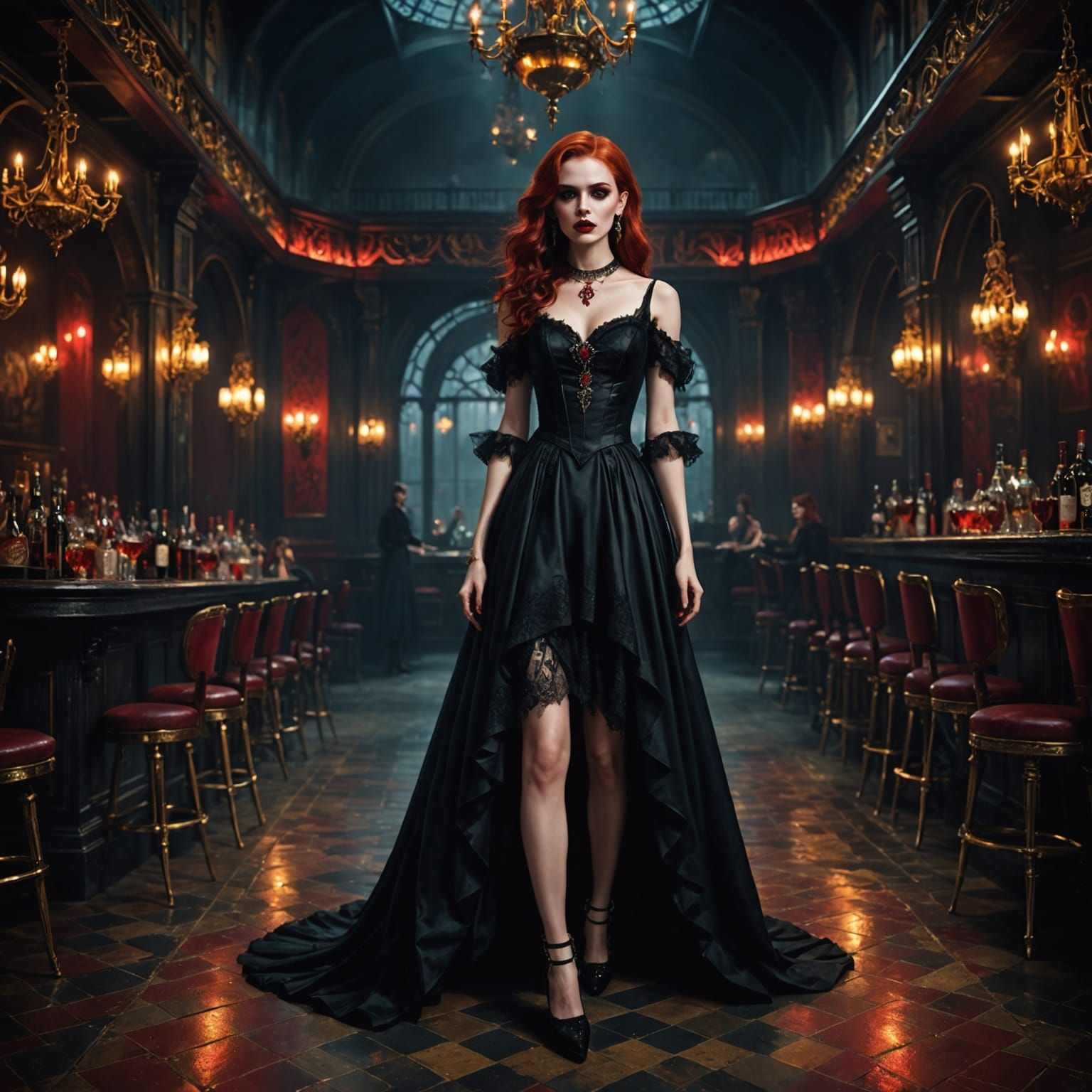 Gothic Vampire Woman at Nightclub