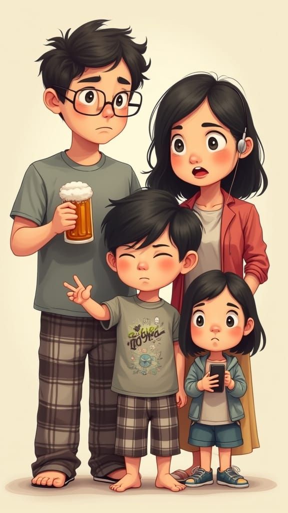 Chibi-Style Vietnamese Family in Digital Art