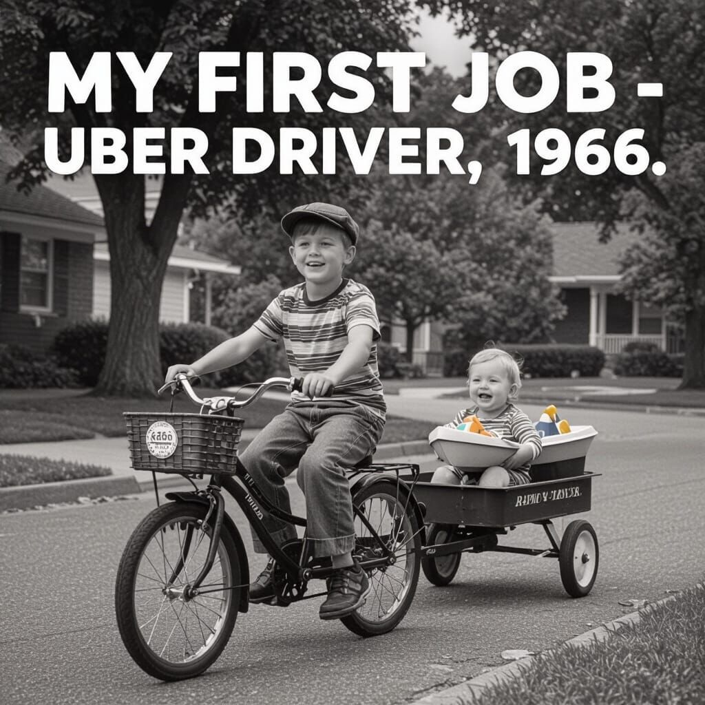 Children on Bicycle in 1960s Black and White
