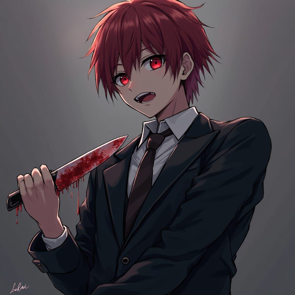 Disturbing Yandere Character with Bloody Knife