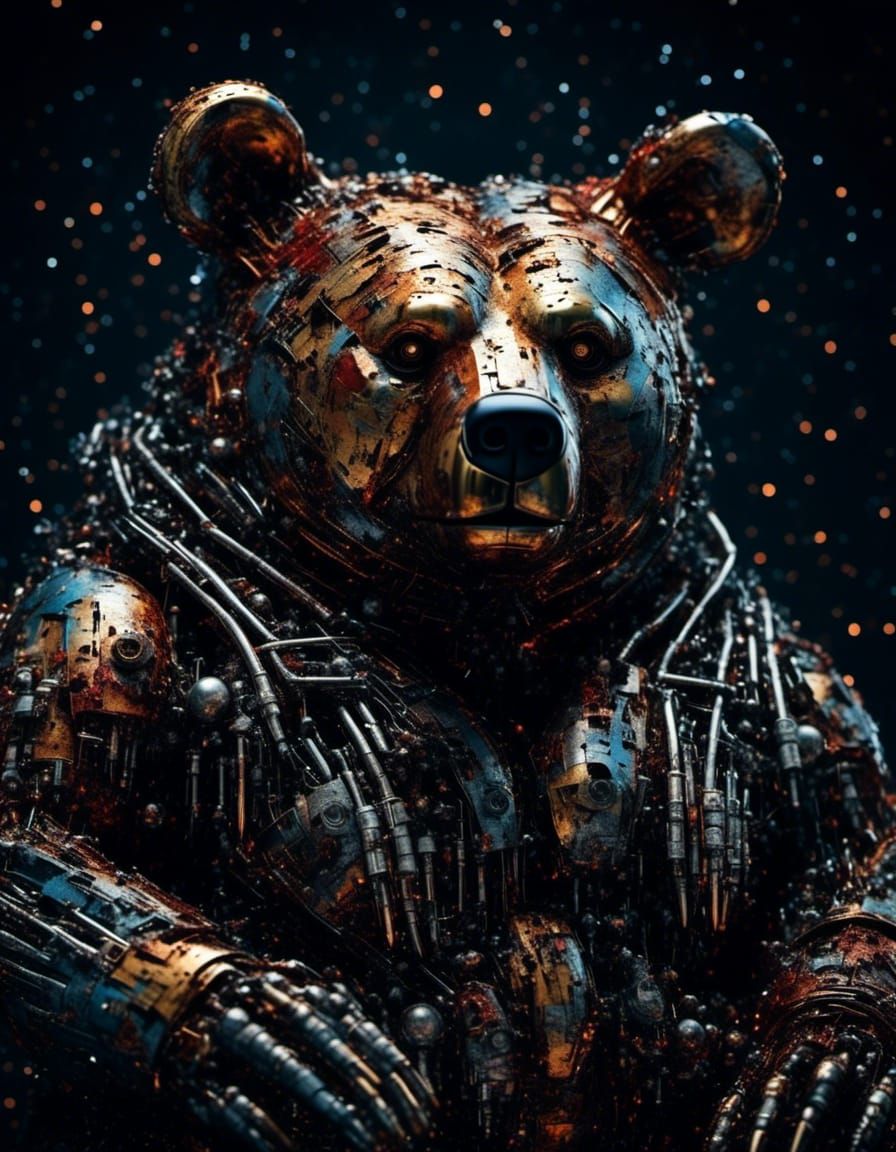 Deconstructed Terminator Bear in Dark Telephoto View