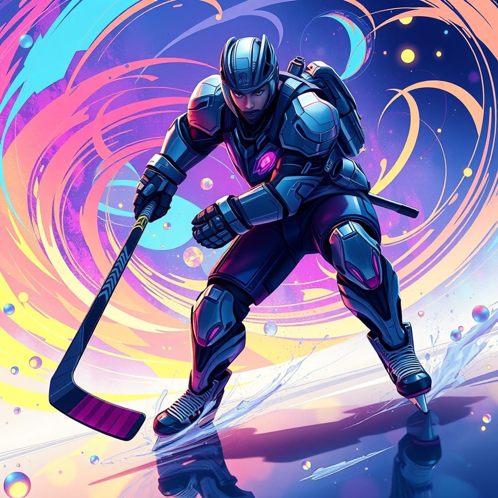 Futuristic Hockey Player in Anime Style