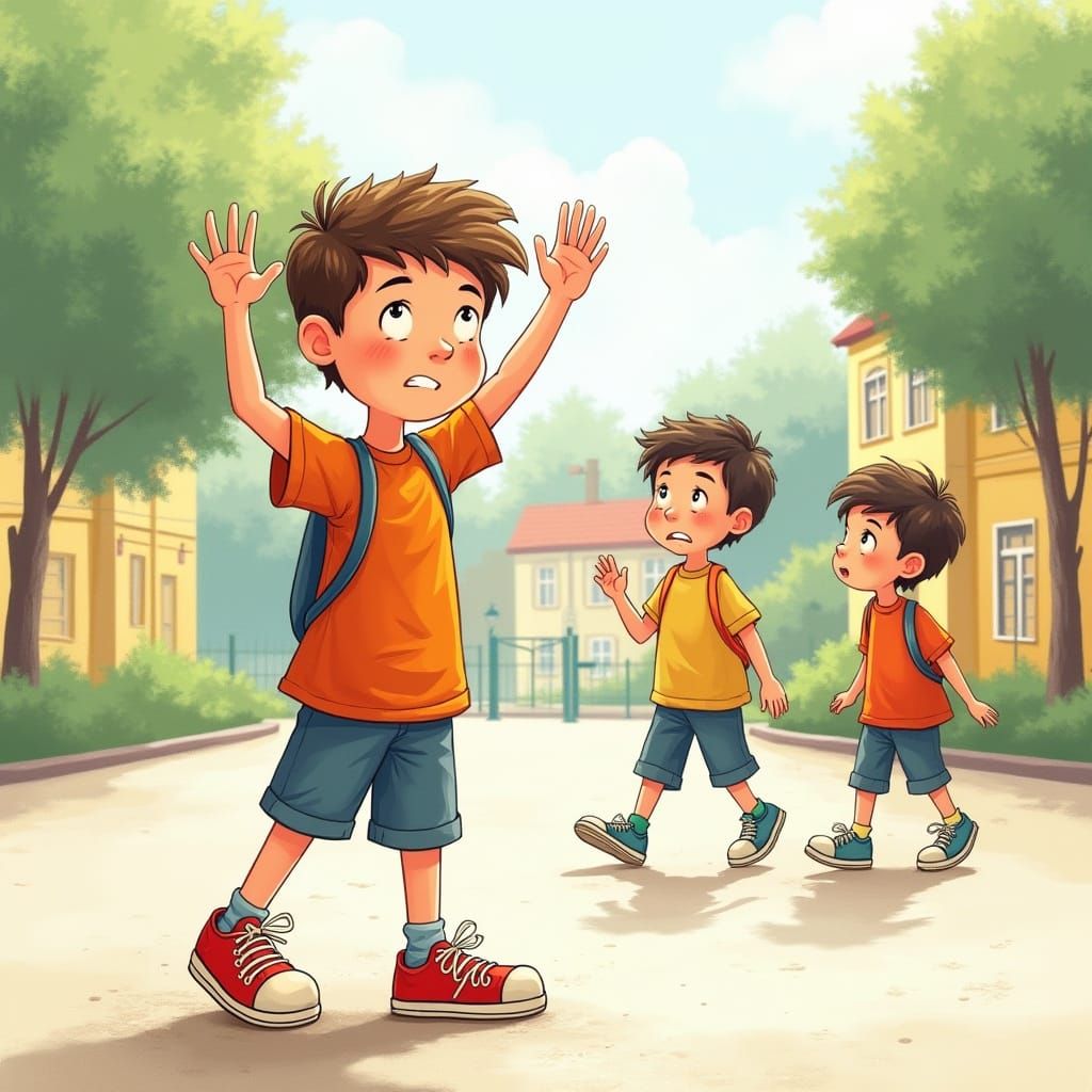 Whimsical Children's Book Illustration of Brave Boy