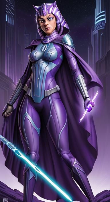 Ahsoka as Violet Lantern in Comic Book Art