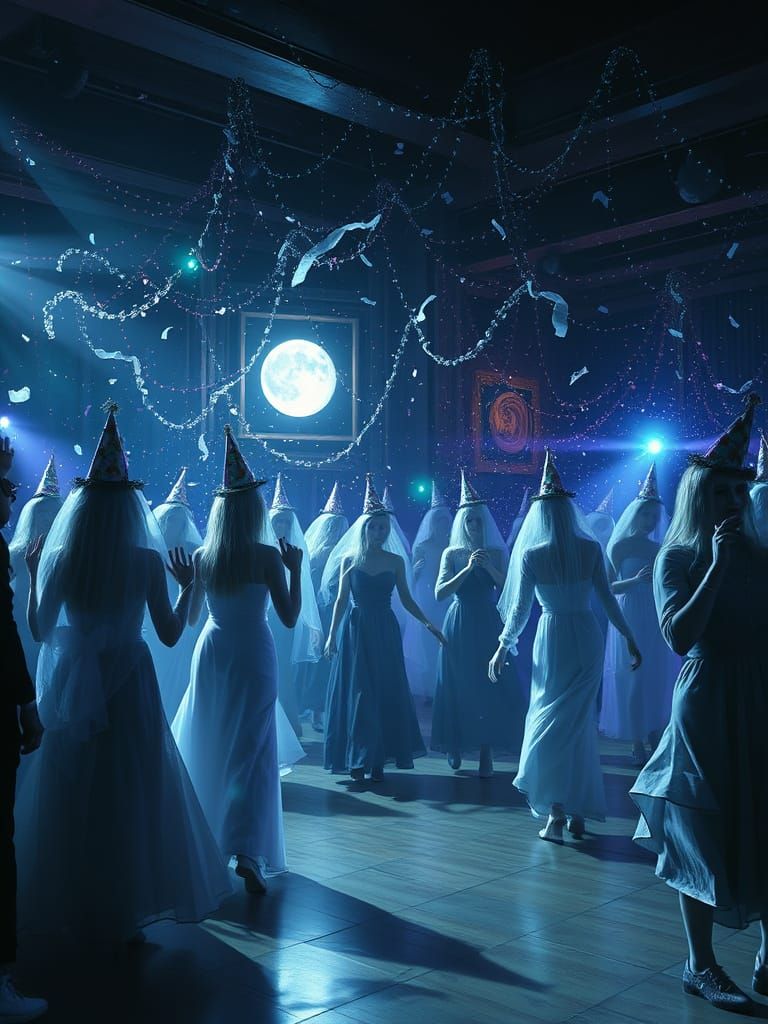 Haunted New Year's Eve Ball with Ethereal Spirits