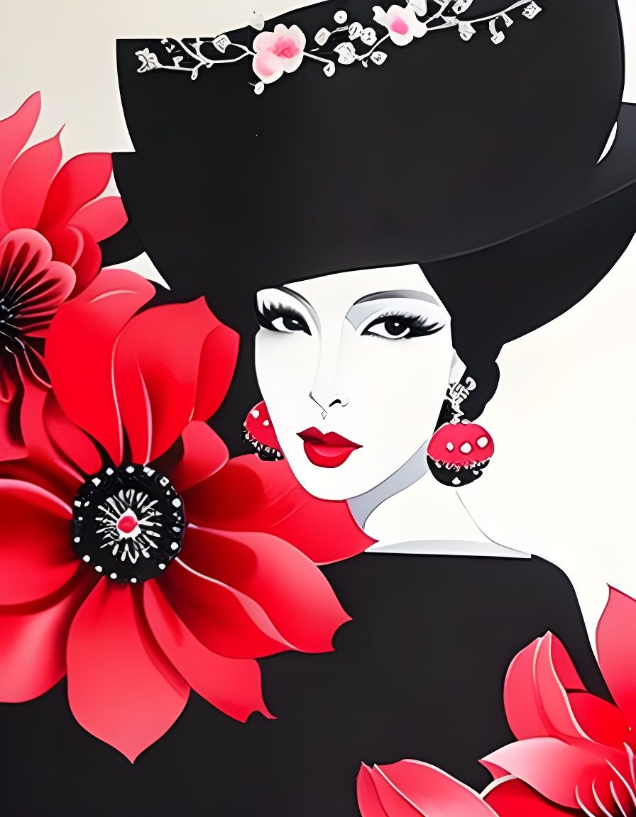 Beautiful Spanish Flamenco Woman in Red and Black Watercolor