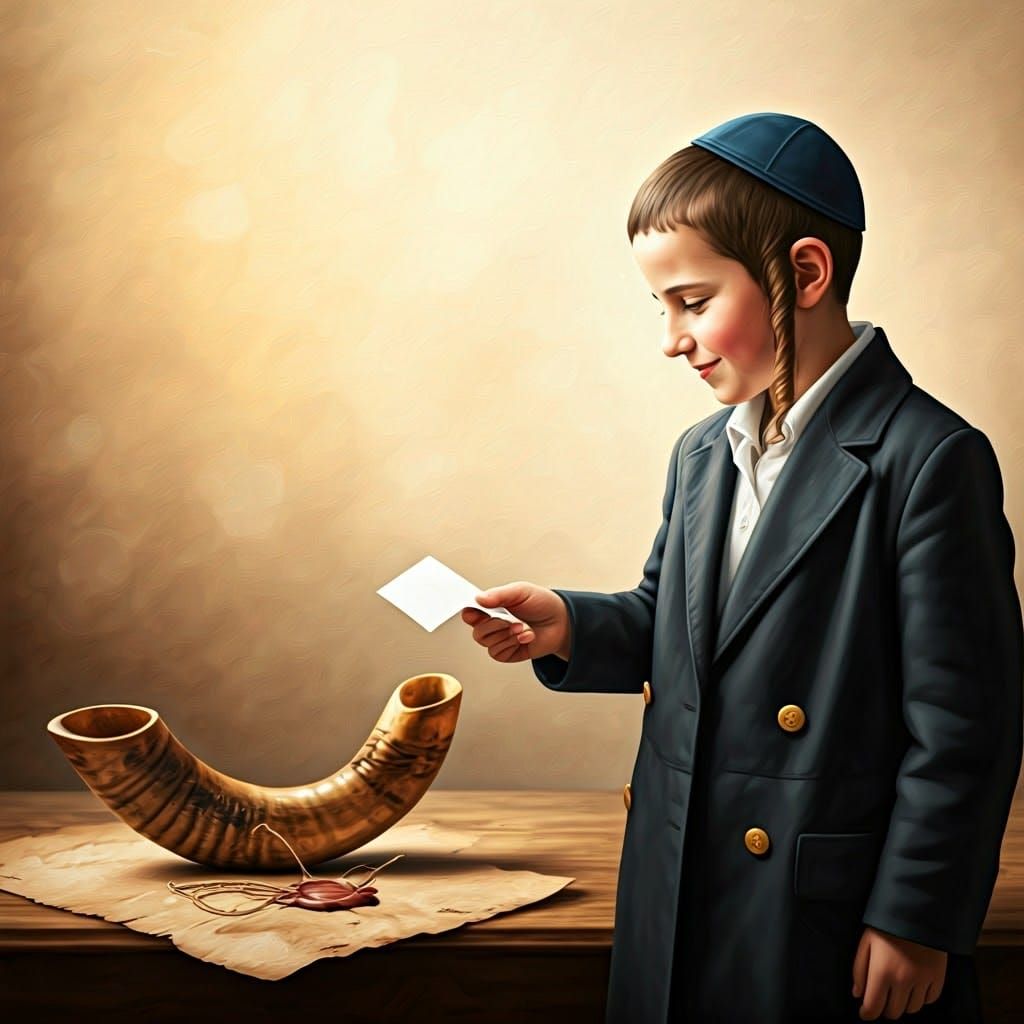 Orthodox Boy with Shofar and Honey, Cream and Beige Palette