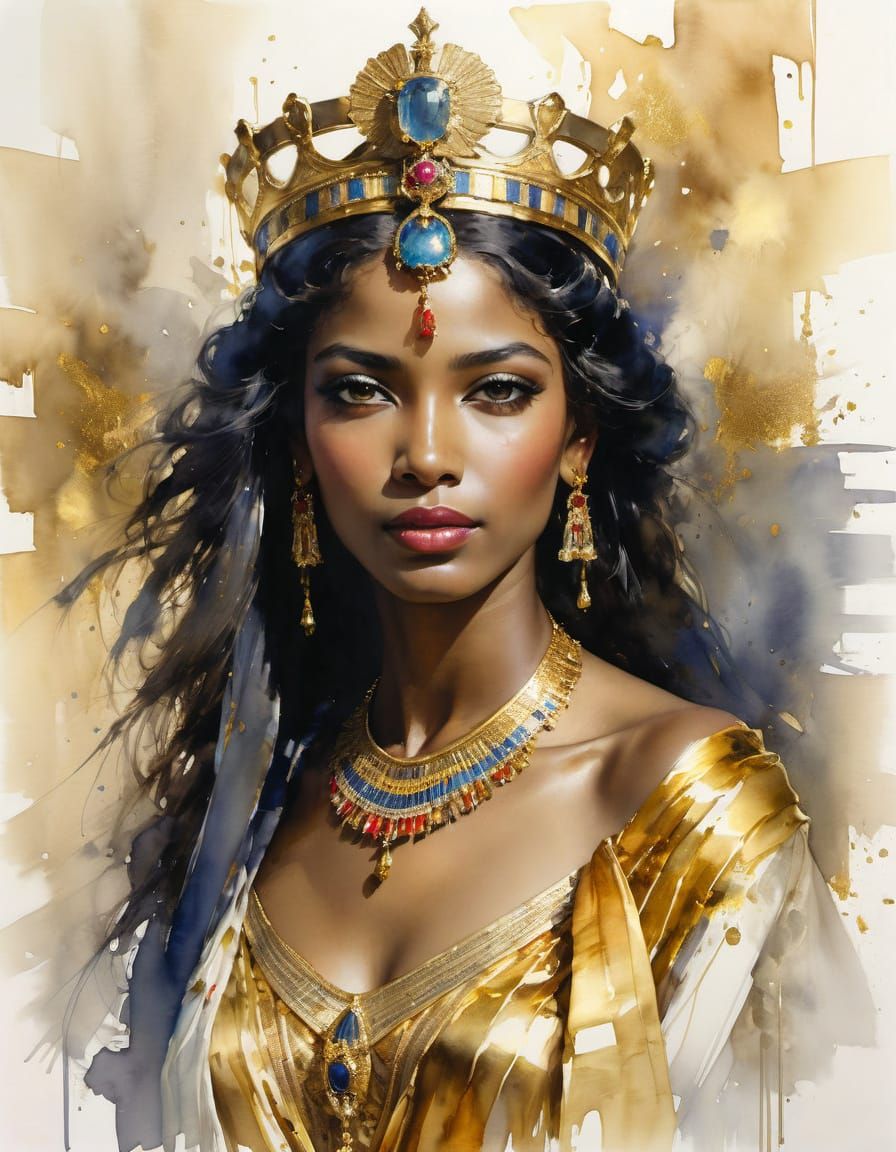 Elegant Egyptian Queen in Ornate Gold Crown