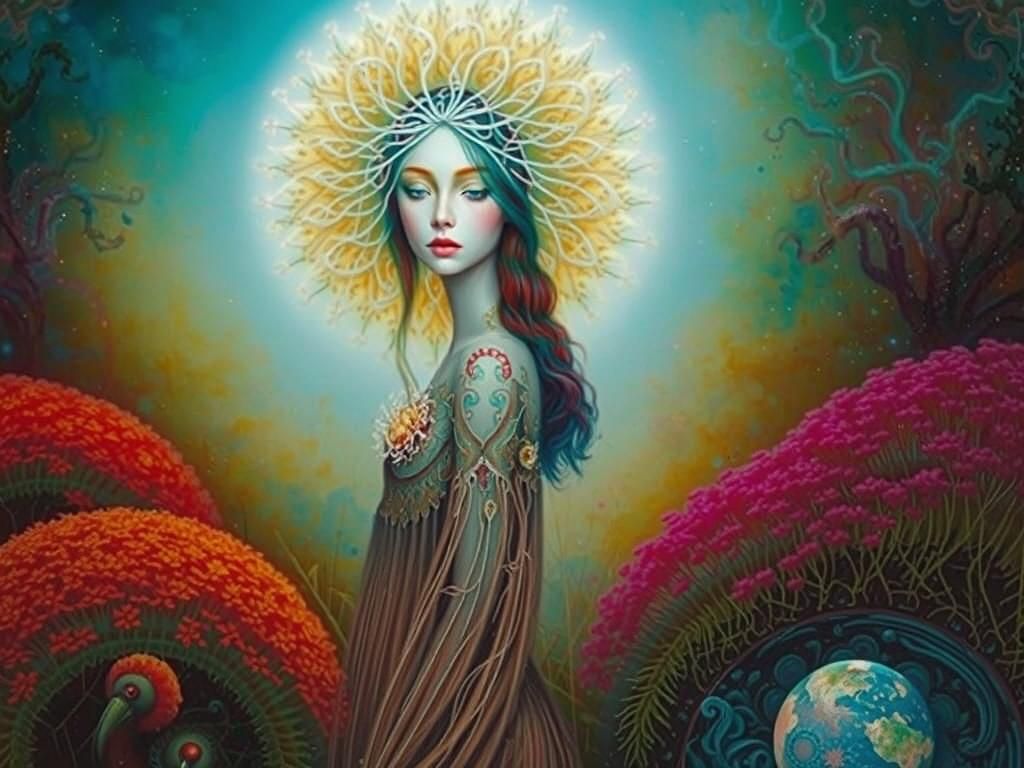 Mycelium Network in Warped Perspective with Rich Colors