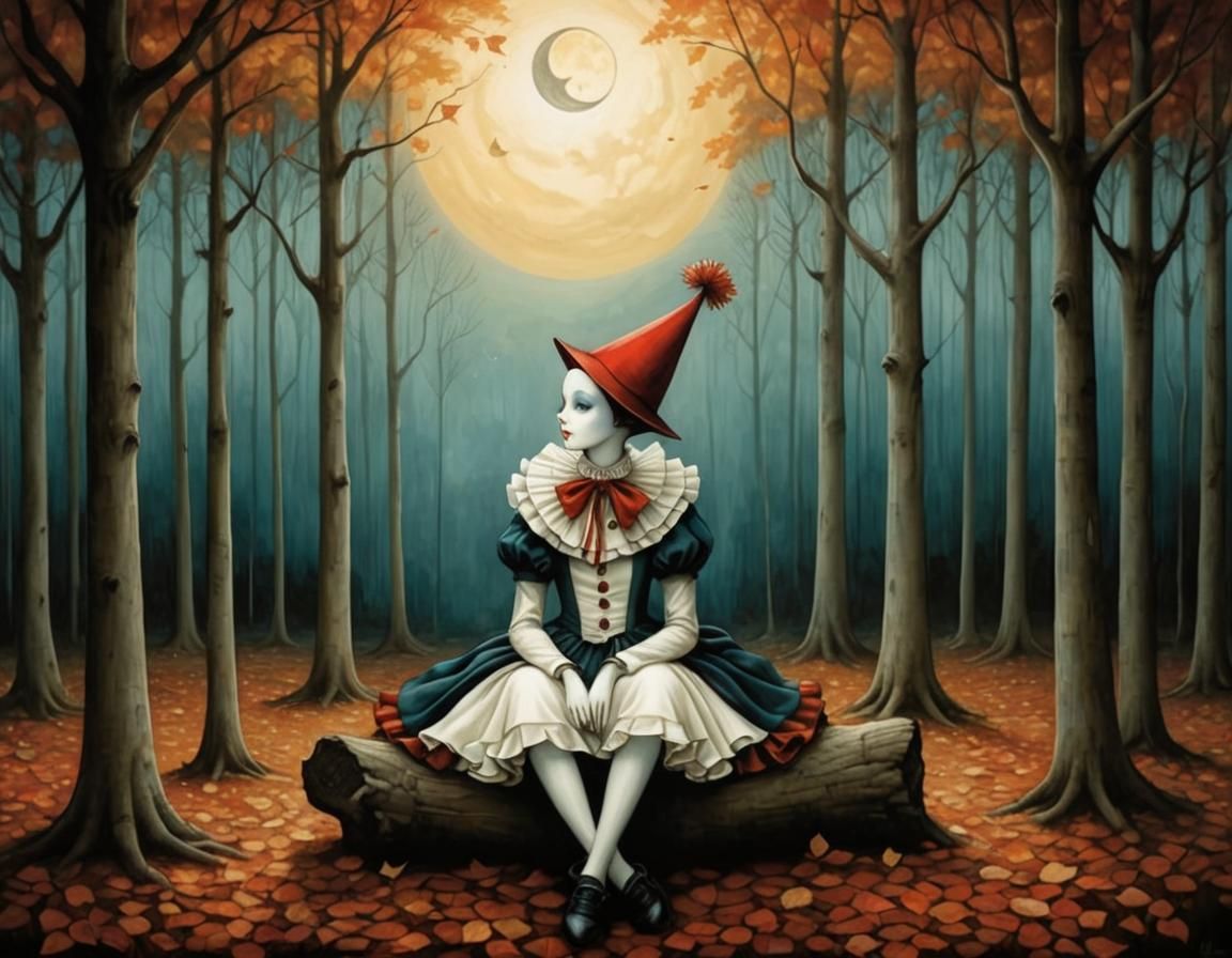 Pierrot Resting in Moonlight, in Lacombe Style