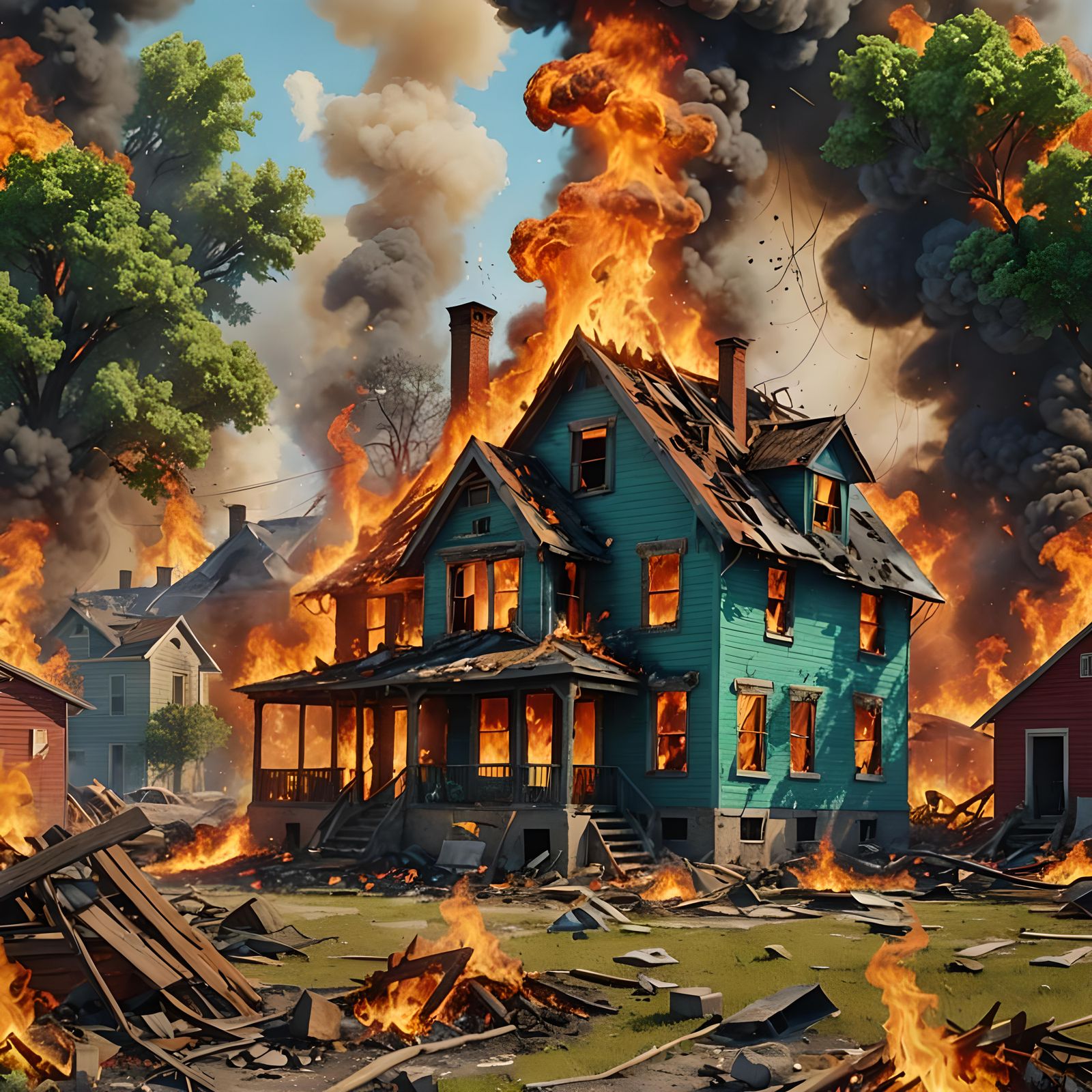 Burning House: Hyperrealistic Vision of Destruction