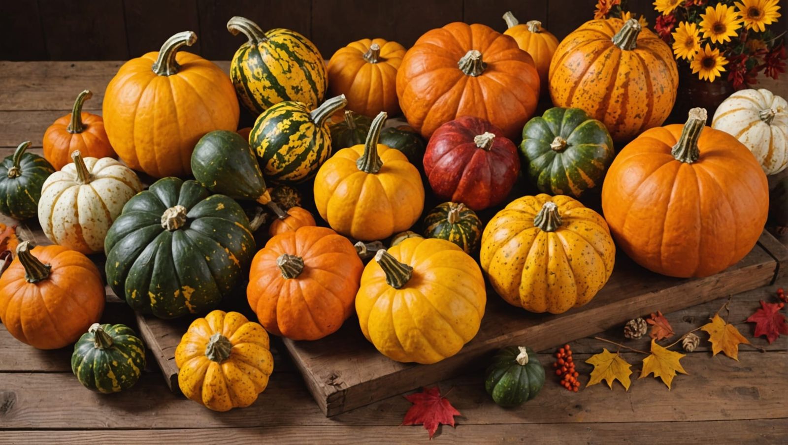 Cozy Autumn Scene with Colorful Gourds