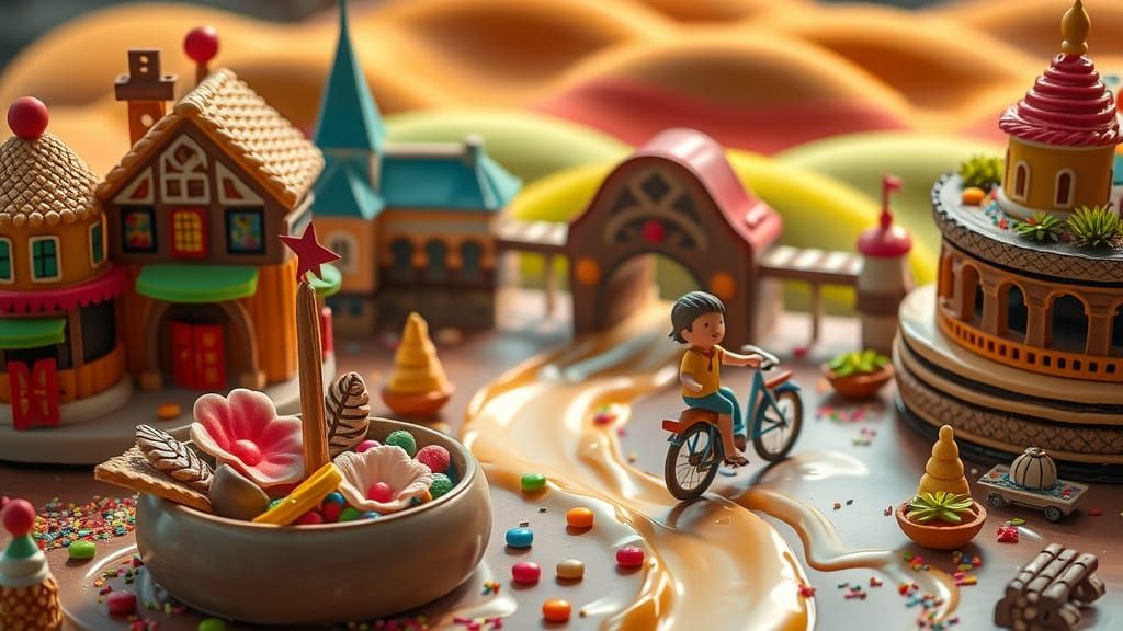 Vibrant Miniature City on a Layered Cake