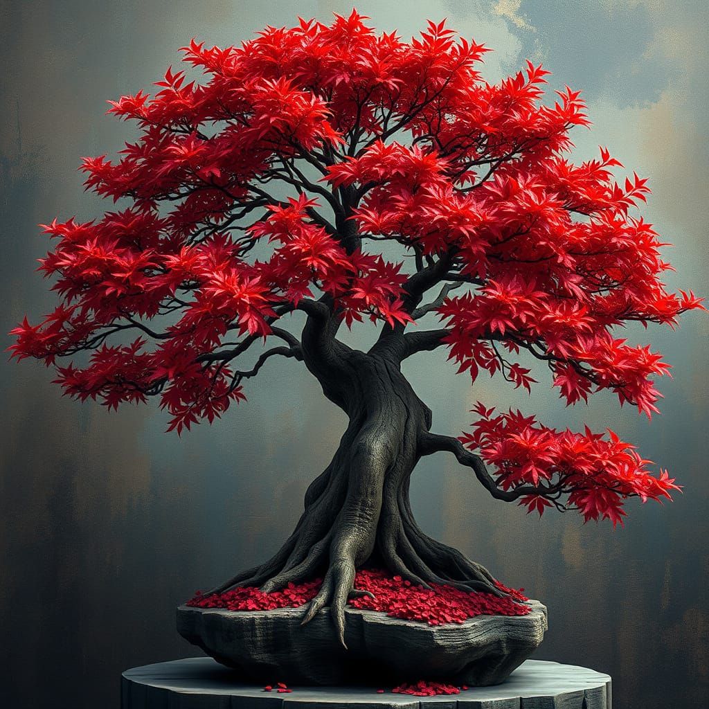 "A captivating Rule of thirds, ancient "acer palmatum" bonsa...