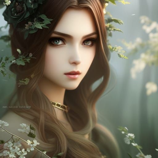 Anime Fairy Queen Portrait in Magical Forest