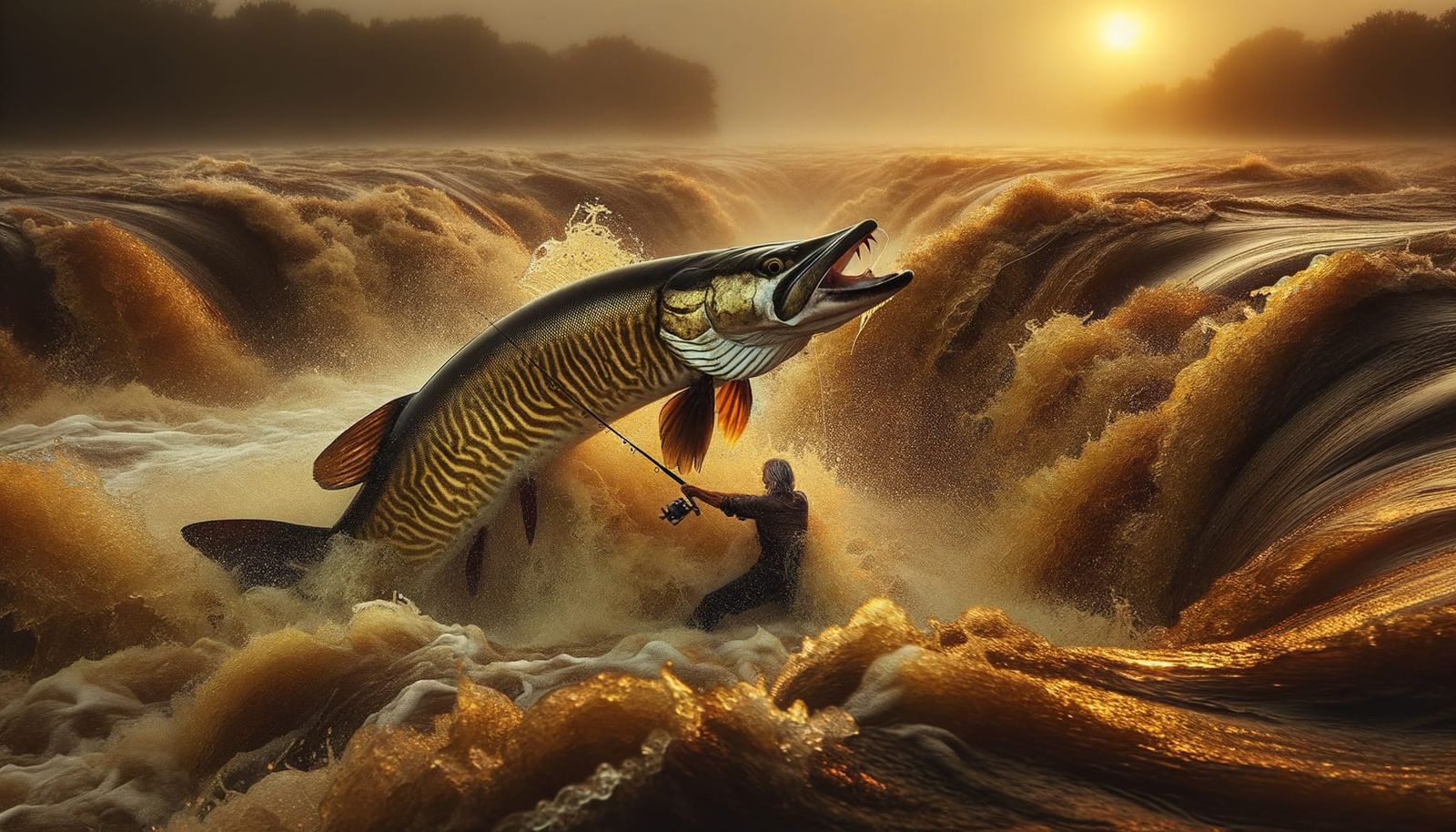 Epic Fisherman Versus Monster Muskie Battle at Dawn