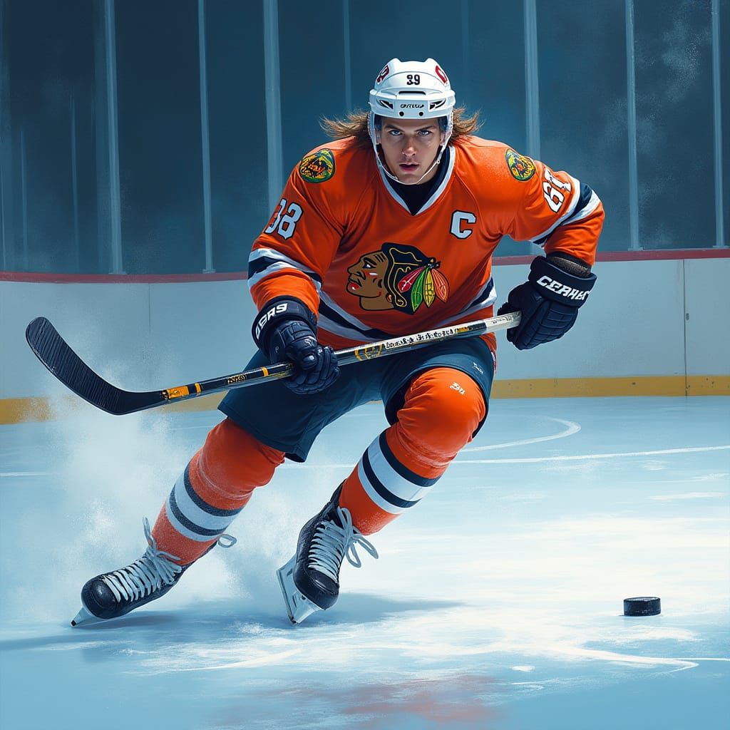 Hockey Player in Action: Retro-Futuristic Digital Art