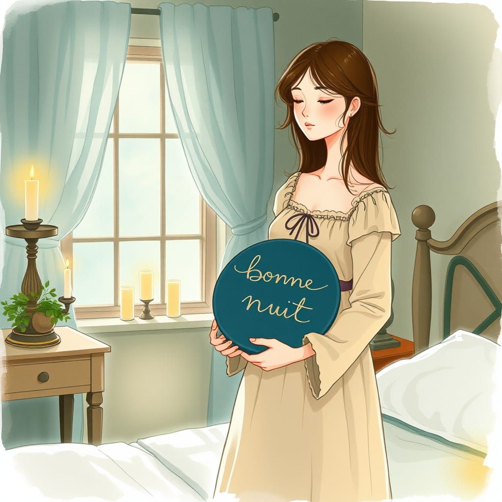 Dreamy 'Bonne Nuit' Scene in Whimsical Style