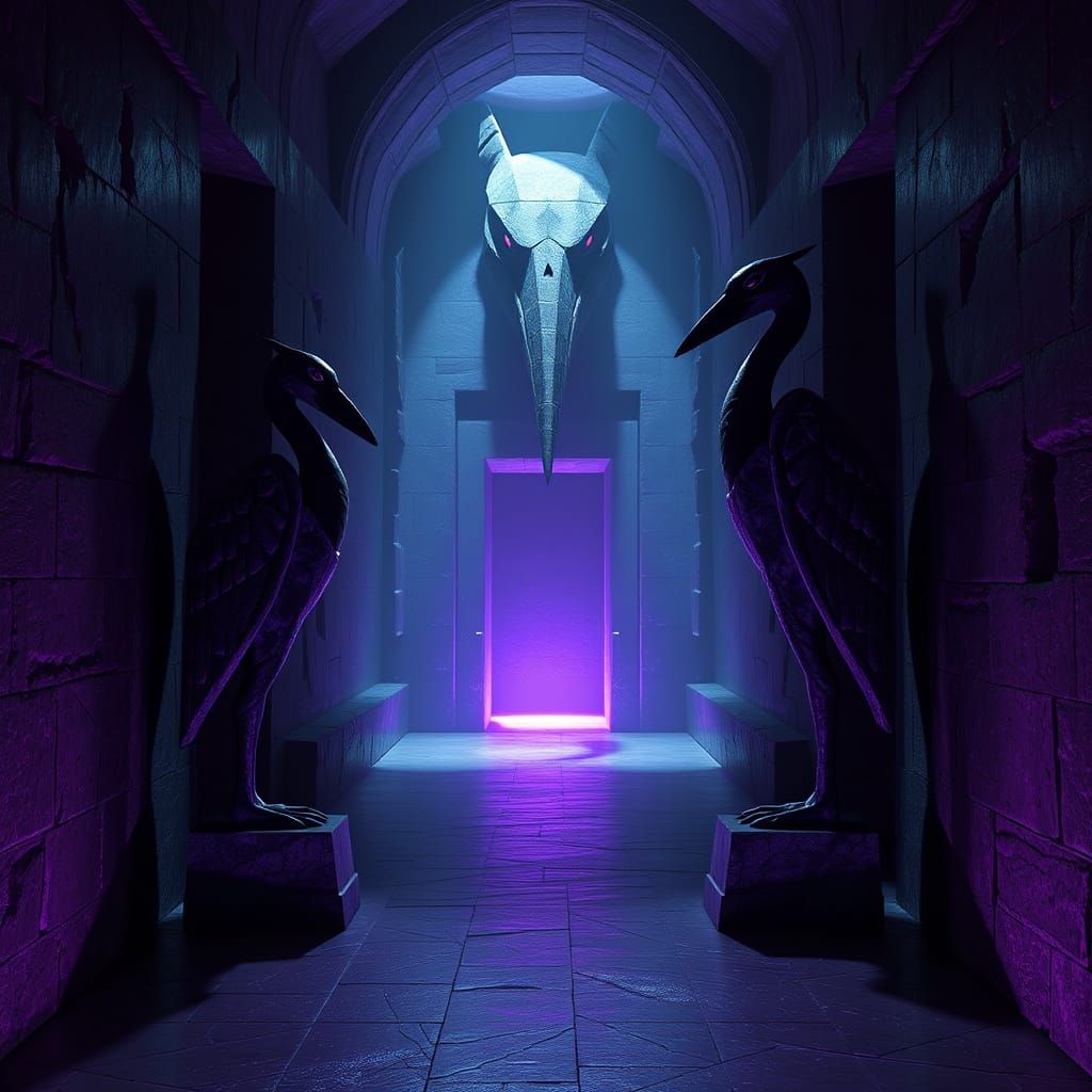 Surreal Brutalist Hallway Guards Ancient Mystical Power