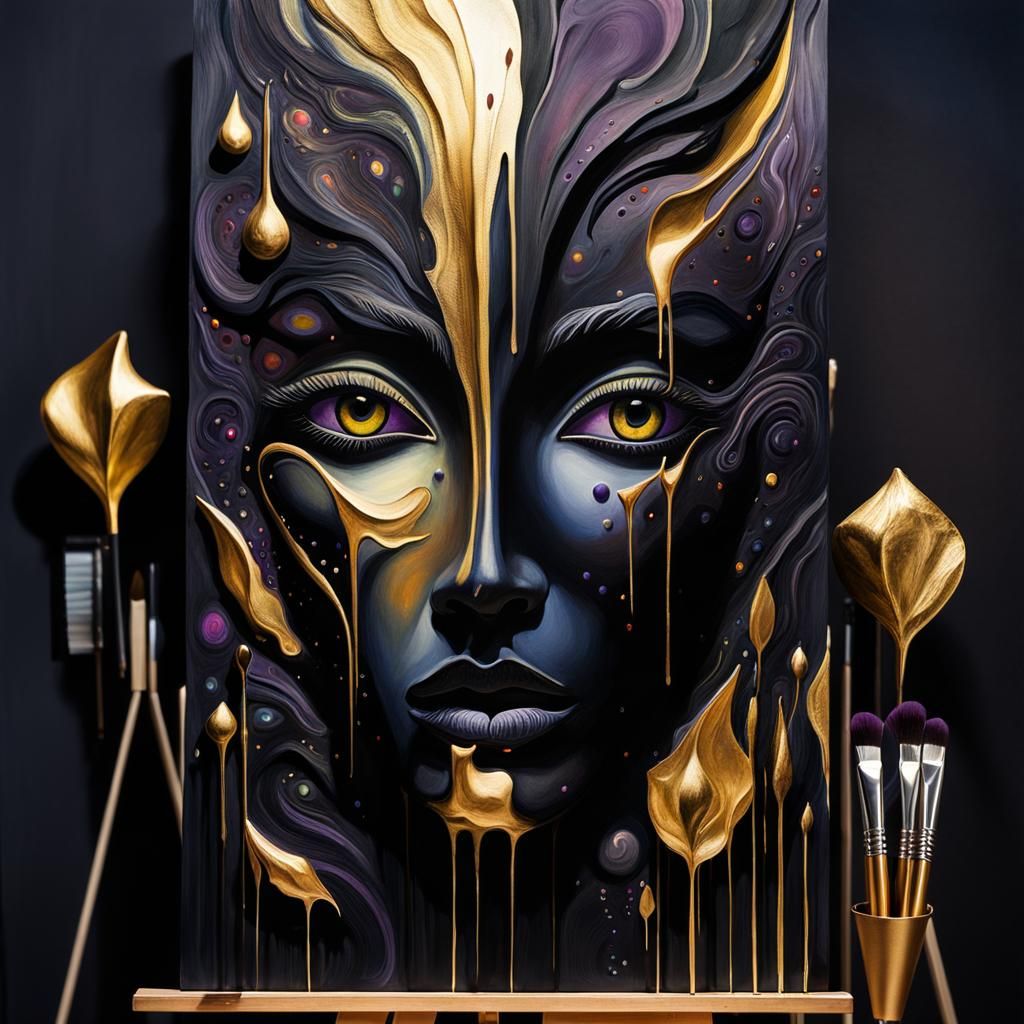 Surreal Abstract Painting on Black Canvas