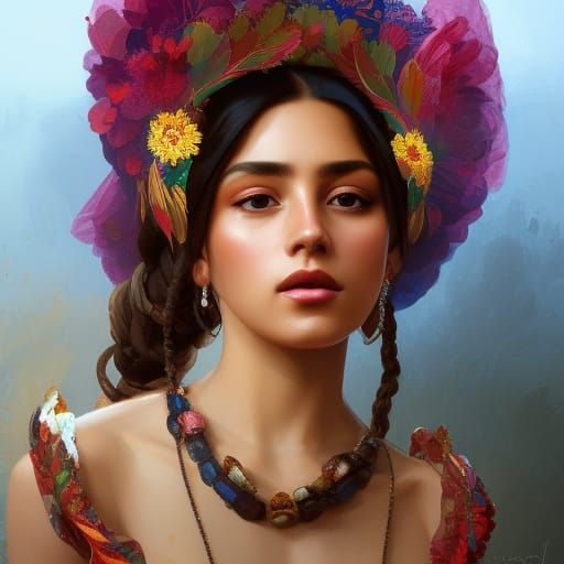 Young Woman in Traditional Dress: Hyperdetailed Portrait