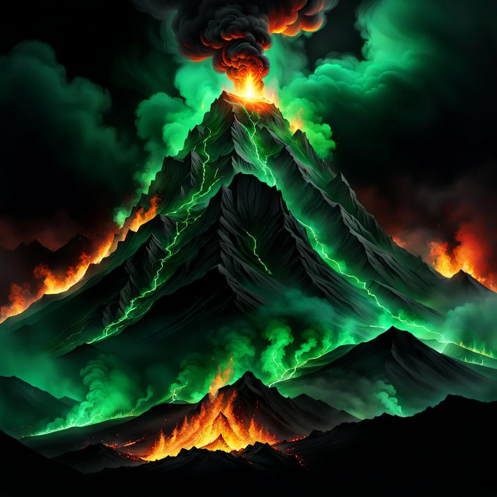 Emerald Mountain Surrounded by Smoke and Fire
