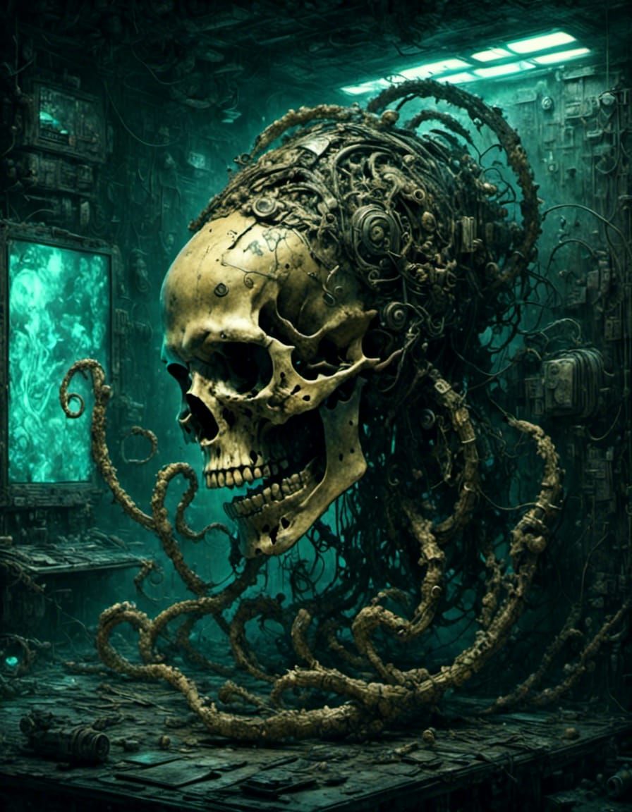Mechanical Skull with Tentacles in Gothic Style