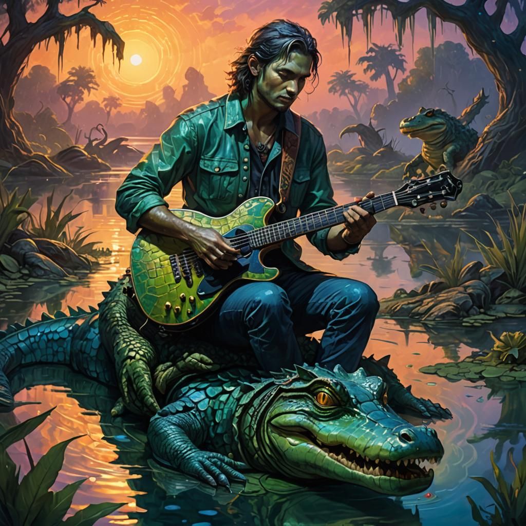 Alligator Musician in Vibrant Fantasy Art