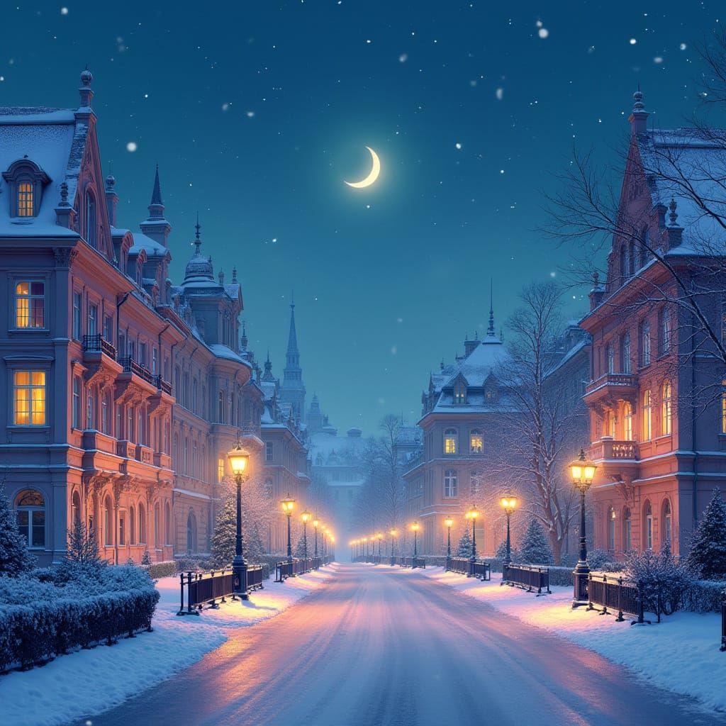 Whimsical Pastel Cityscape at Night