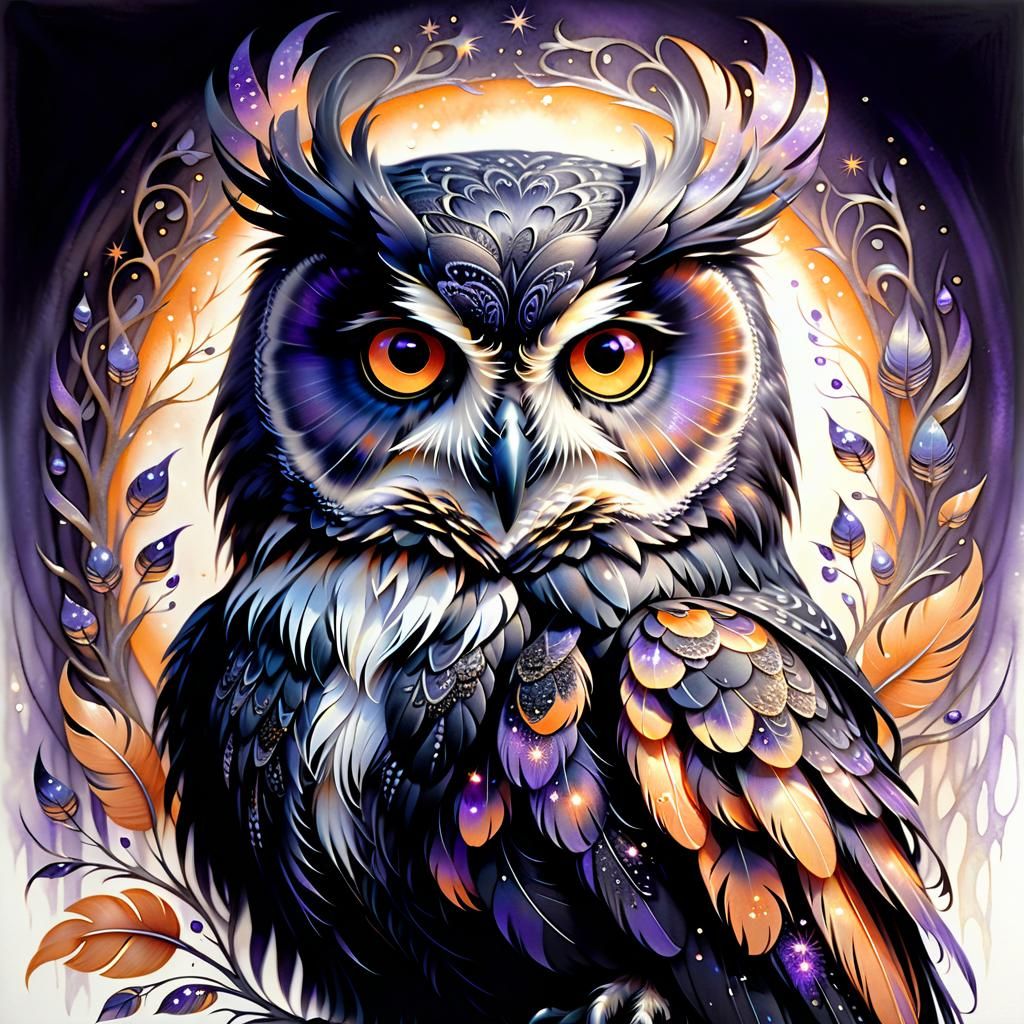 Whimsical Fantasy Owl in Dreamy, Airbrushed Style