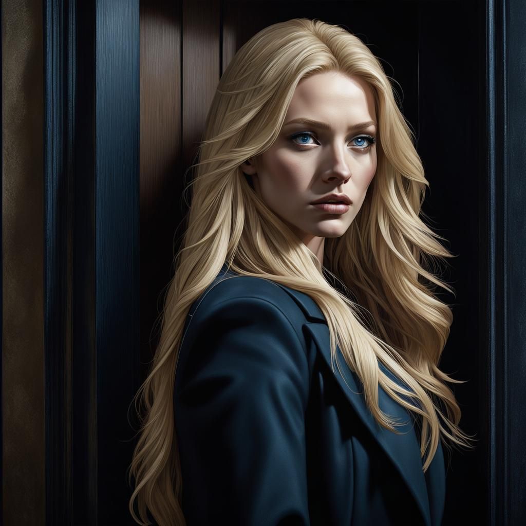 Serious Woman with Blonde Hair in Hyperrealistic Style